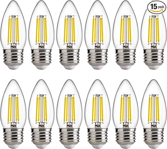 FLSNT 5000K Daylight Dimmable LED Candelabra Bulbs, 60W Equivalent, B11 E26 Base LED Chandelier Light Bulbs, 550LM, 12 Pack UL,CA65 List.