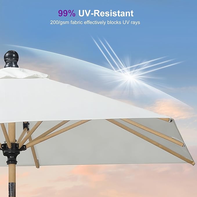 PURPLE LEAF 6.5' x 6.5' Square Patio Umbrella Market Umbrella Aluminum Outdoor Table Umbrella with Push Button Tilt & 8 Sturdy Ribs and Crank Commercial Sun Umbrella for Pool Backyard Deck, Cream