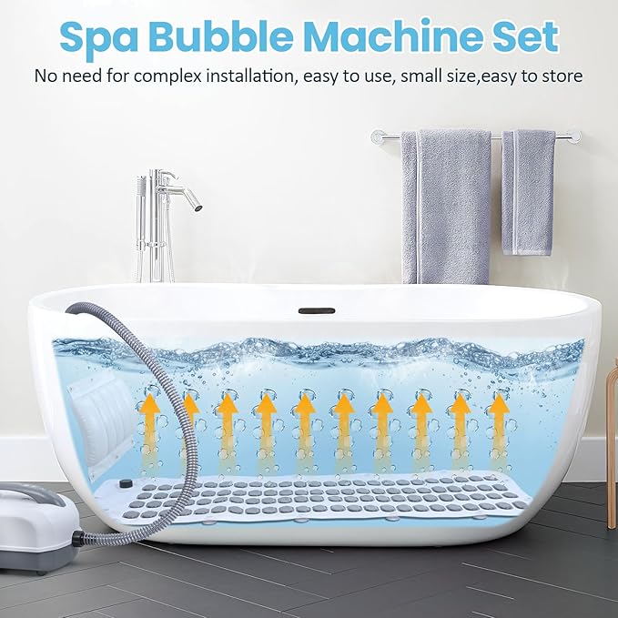 Bubble Bath Massager Mat for Bathtub | Full Body Massage Mat | Electric Air Pump & Adjustable Bubble Settings | Remote & Pillow Fit Most Bathtubs