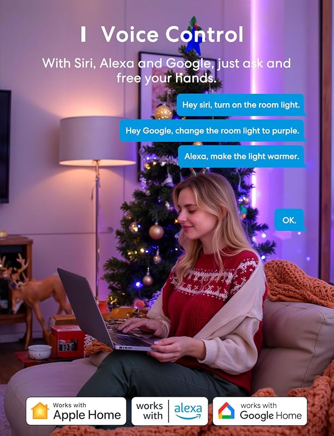 meross Smart RGBWW WiFi LED Bulbs, Apple HomeKit Compatible, 60W Equivalent, 900 Lumens, Multicolor, 4 Pack