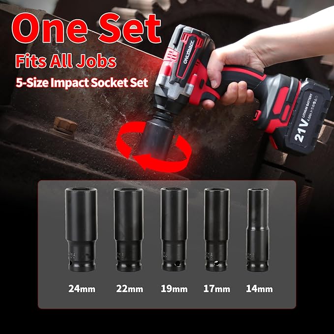 Cordless Impact Wrench - 550N.m(406Ft-lbs)1/2, impact gun, 3300RPM, with 4-Mode Speed, 2 Battery & Charger, 5 Sockets 8 Drill 6 Screws, Electric Impact Wrench for Car/DIY Furniture/Lawn Mowe