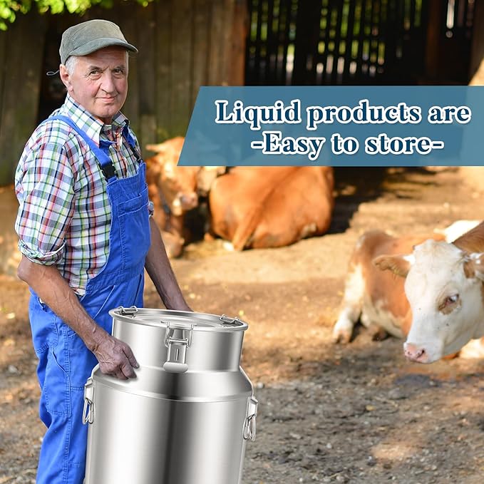 Suclain 2 Pcs Stainless Steel Milk Can Milk Bucket Metal Milk Jug with Sealed Lid and Carry Handle Tote Jug for Milk, Wine, Water, Liquid Tote Pail Storage Transport (28 Liters)