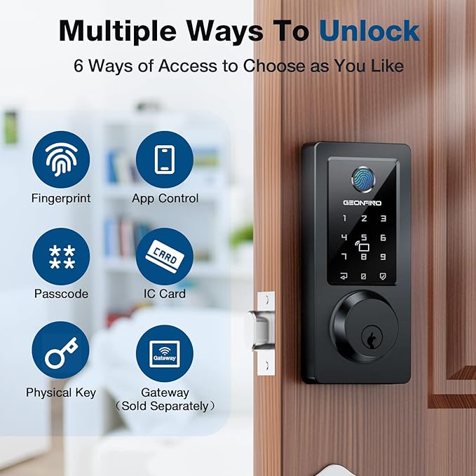 Fingerprint Keyless Entry Door Lock, Electronic Deadbolt Door Lock with, Anti-Peeping Smart Lock for Front Door, IP65 Waterproof Smart Deadbolt for Home