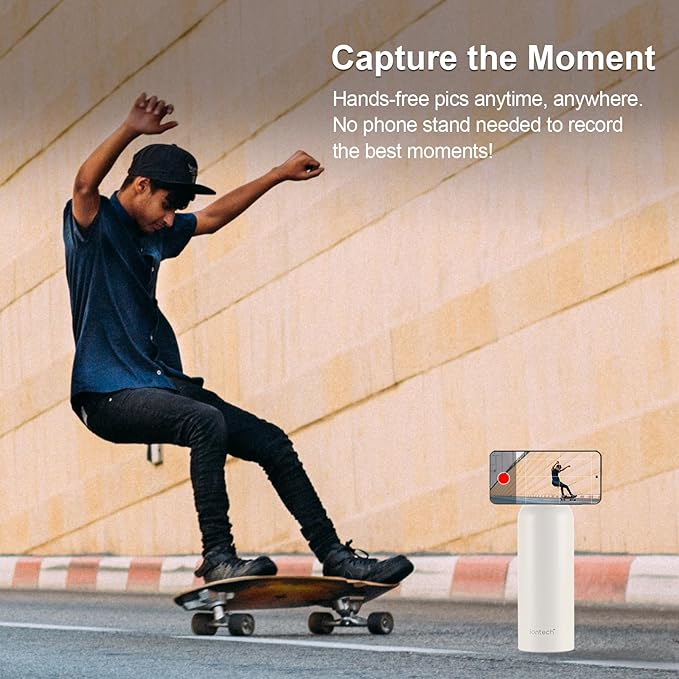 Insulated Water Bottle with Magnetic Phone Holder Compatible with MagSafe and iPhone, Stainless Steel Water Bottle Phone Mount For Sports Travel School, Hot 12H Cold 24H, 24oz (White)