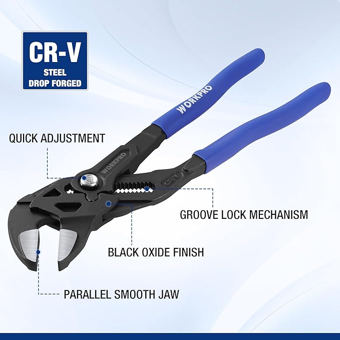 WORKPRO Pliers Wrench Set, 7 & 10-Inch CR-V Construction Wrench Pliers, Adjustable Parallel Smooth Jaw Pliers, Black Finish, Groove Lock Mechanism