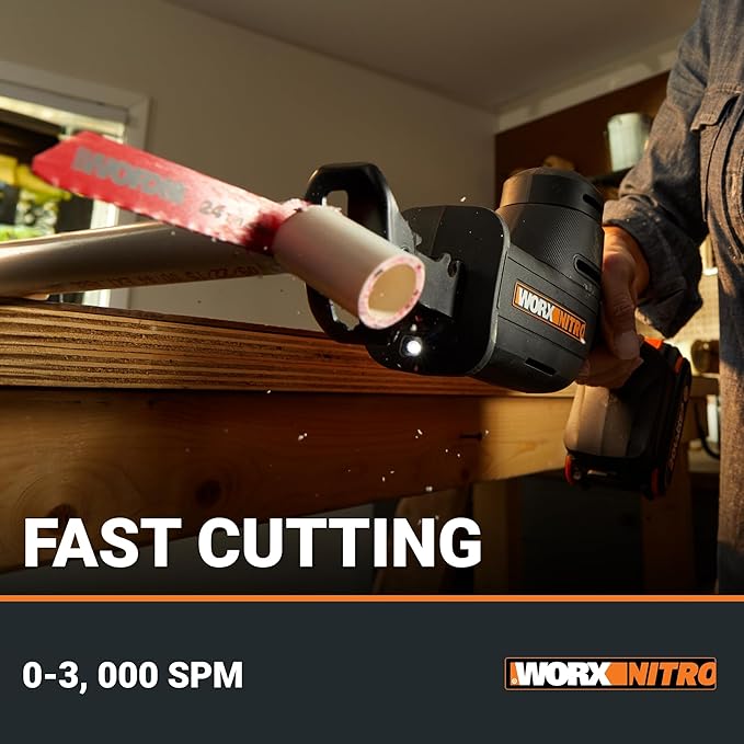 WORX 20V Compact Electric Cordless Reciprocating Saw, 1” Stroke Length, Brushless Motor for 50% Longer Runtime, Lightweight Design for One-handed Operation –Battery & Charger Included WX501L