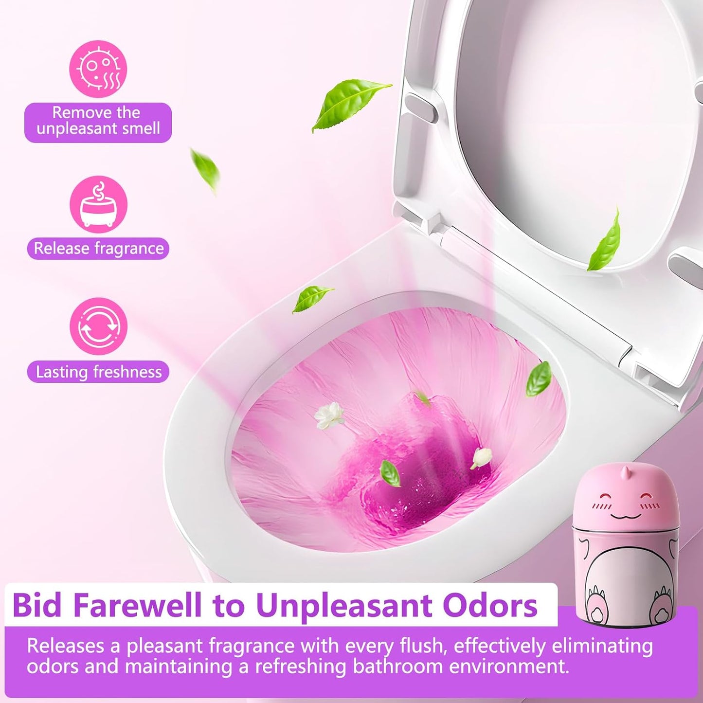 Toilet Bowl Cleaner-Cute Dinosaur-Shaped Toilet Bowl Cleaner Bottle Automatic Bathroom Toilet Tank Cleaner Easy-To-Use Septic Safe Toilet Cleaner in Bottle with Peach Scent (1, pink)