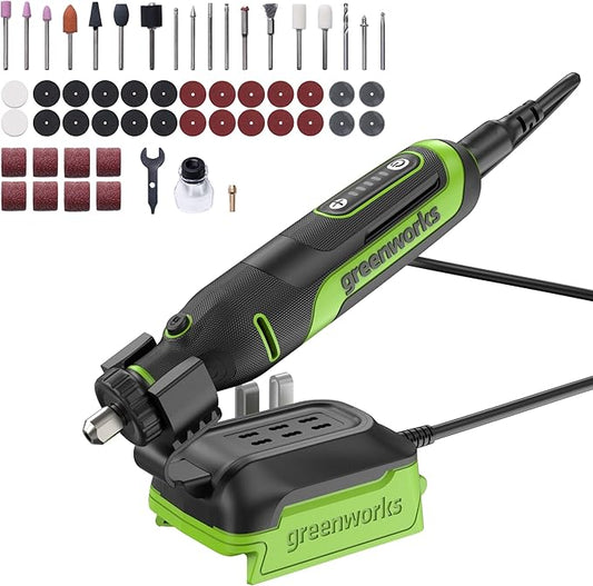 Greenworks 24V Cordless Rotary Tool, Brushless Motor, 180W, 5-Speed, 35,000 RPM, 52 Accessories for Cutting, Sanding, Engraving, Carving, Drilling and Polishing