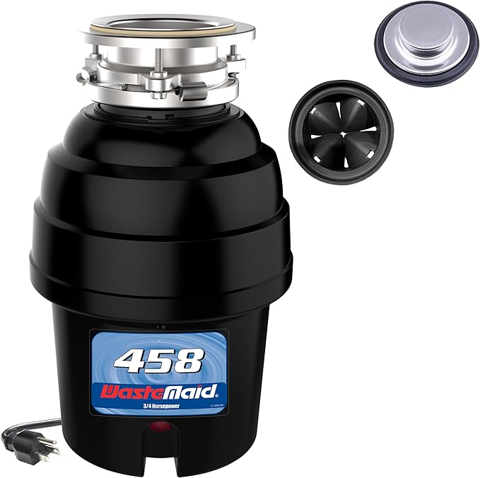 Waste Maid 10-US-WM-458-3B Garbage Disposal Anti-Jam Stainless Steel Food Waste Grinding System, 3/4 HP Deluxe, Black