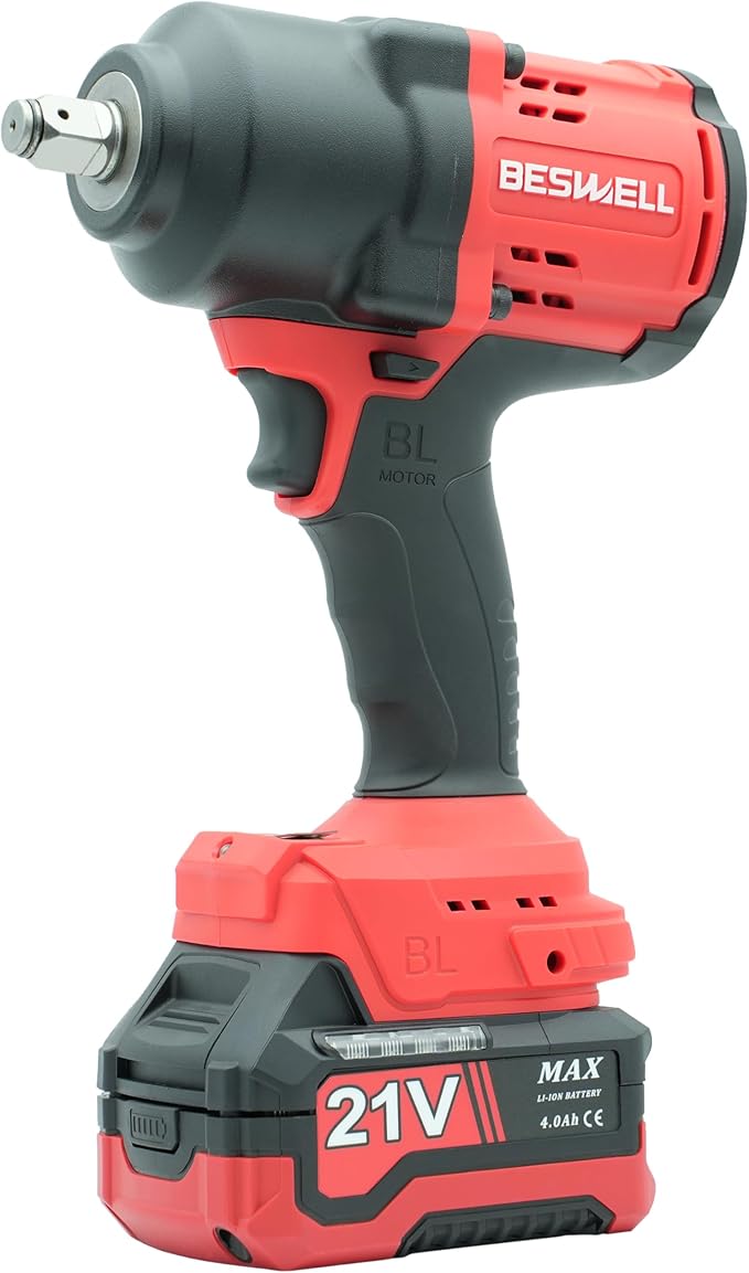 BESWELL® 1/2" High Torque Cordless Impact Wrench with Up to 885 Foot-Pounds of Real Max Loosen Power,4-Mode Speed Impact Driver,include 2X4.0AH 10C cells Battery,Charger,3pcs Deep Sockets &Carry Case