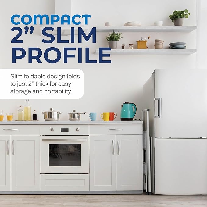 Step Ladder 2 Step Folding, Decorative - Beautiful Gray Wood & Silver Aluminum, Ultra Slim Profile, Anti Slip Steps, Sturdy-Portable for Home, Office, Kitchen, Photography Use,by SORFEY