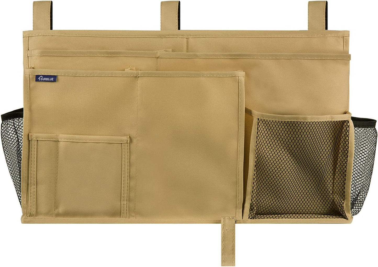 Surblue Bedside Caddy Hanging Bed Organizer Storage Bag Pocket for Bunk and Hospital Beds, College Dorm Rooms Baby Bed Rails,Camp 8 Pockets (Khaki)