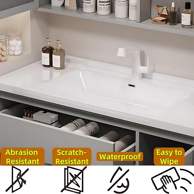 48in Elegant Bathroom Vanity with Sinks - Wall-Mounted Cream Medicine Cabinet for Bathroom, Featuring an Intelligent Defogging Mirror & LED Lighting | 2 Drawers