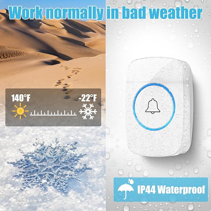 8 Pcs Waterproof Doorbell Kit 4 Pcs Home Doorbell with 4 Pcs Receivers 1000 FT Range 5 Volume Levels with 60 Doorbell Chimes and LED Flash (White)