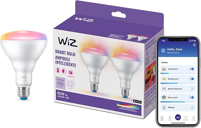 WiZ Connected 65W BR30 LED Smart Light Bulbs - 4 Pack - Connects to Your Wi-Fi - E26 Smart Bulb - Control with Voice or App + Activate with Motion - Matter Compatible