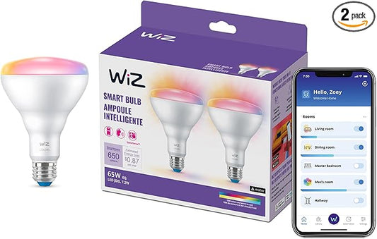 WiZ Connected 65W BR30 LED Smart Light Bulbs - Connects to Your Wi-Fi - E26 Smart Bulb - Control with Voice or App + Activate with Motion - Matter Compatible - 2 Pack