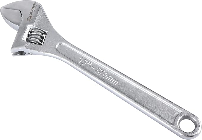 Olympia Tools 15" Adjustable Wrench, Heavy Duty Drop Forged Steel, Chrome Plated, Precision Machined Jaws, Rust Resistant