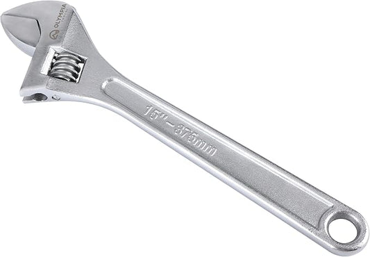Olympia Tools 15" Adjustable Wrench, Heavy Duty Drop Forged Steel, Chrome Plated, Precision Machined Jaws, Rust Resistant
