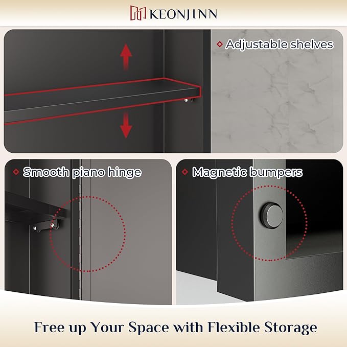 Keonjinn 24” x 30” Black Bathroom Medicine Cabinets with Mirror Recessed or Surface Wall-Mounted Aluminum Alloy Metal Framed Beveled Bathroom Mirror, Large Single Door Farmhouse Storage Cabinet Mirror