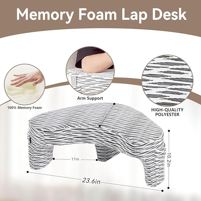 Heart-Shaped Reading Pillow, Lap Desk, Gaming Lap Pillow, Reading Cushion, Cushy Desk, Lap Pillow, Reading Cushion, Gaming Pillow, Book Pillow for Reading in Bed, Black & White Stripes