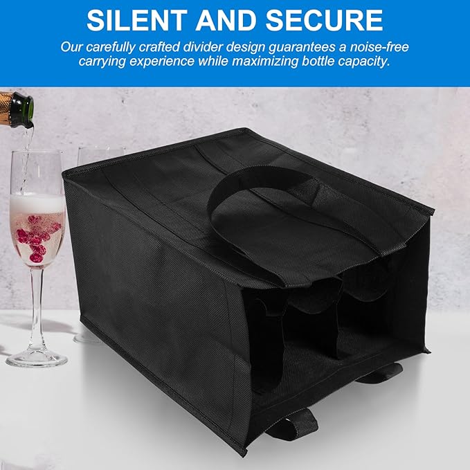 Wine Carrier Tote with 6 Compartments, Non-Woven Wine Travel Bags Wine Shopping Grocery Bag Portable Wine Bottle Gift Bag Carrier Wine Bottle Holder Bag with Carry Handle for Picnic Wine Lover