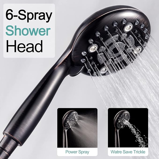 SR SUN RISE 12 Inch Oil Rubbed Bronze Shower System, Wall-Mount Adjustable 16-Inch Slide Bar with 6-Function Hand Shower Faucet Included Valve and Trim Kit