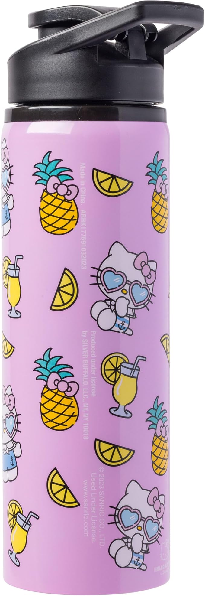 Silver Buffalo Sanrio Hello Kitty Summer Pineapples And Lemonade Stainless Steel Water Bottle, 25 Ounces