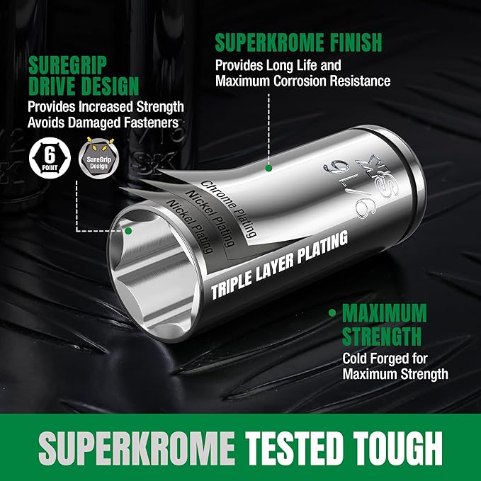 SK 1/4" Drive Socket Set with 160-P Ratchet, 52-Piece, SAE & Metric, SuperKrome Finish, Premium CR-V Construction, with EVA Foam Tool Organizer