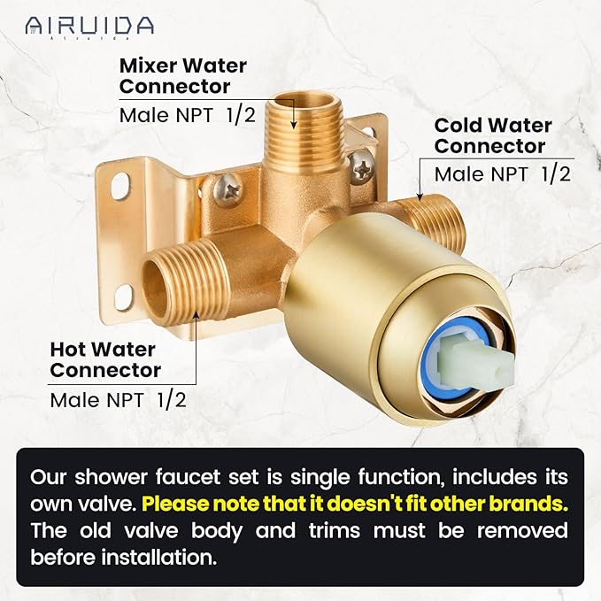 Airuida Shower Faucet Set,8 Inch Round Rainfall Shower Head,SUS304 Stainless Steel Single Handle Shower Trim Kit,Wall Mount Bathroom System with Male Threads Valve Brushed Gold