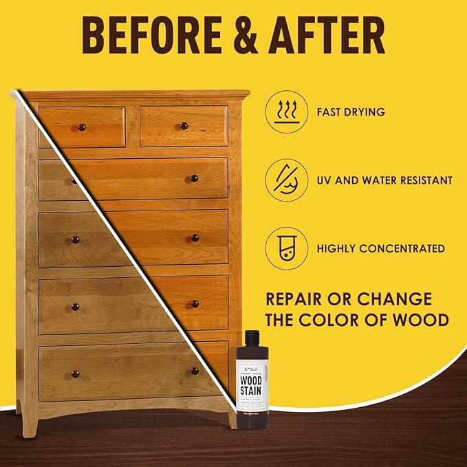 DWIL Water Based Wood Stain - Multiple Finishes, Fast Drying, Indoor and Outdoor Furniture, Wood Paneling, Cabinets and More, Low Odor ＆ Non-Toxic (8.5oz Dark Walnut)