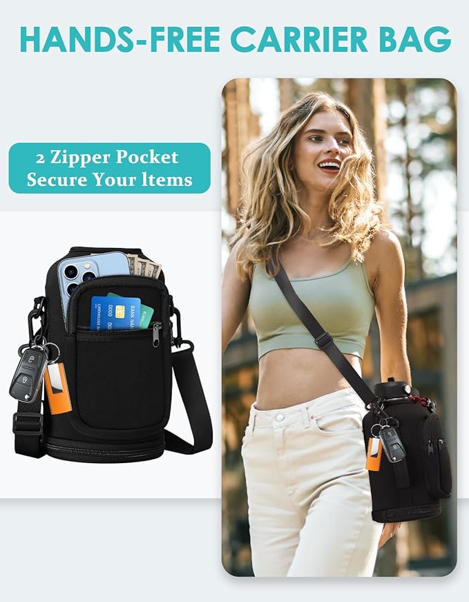 64 oz Insulated Water Bottle - Stainless Steel (Cold 48H), Leak Proof & BPA-Free Half Gallon Water Jug with Paracord Handle, Straw Spout Lids, Carrier Case, Metal Flask for Women Gym School, Pink