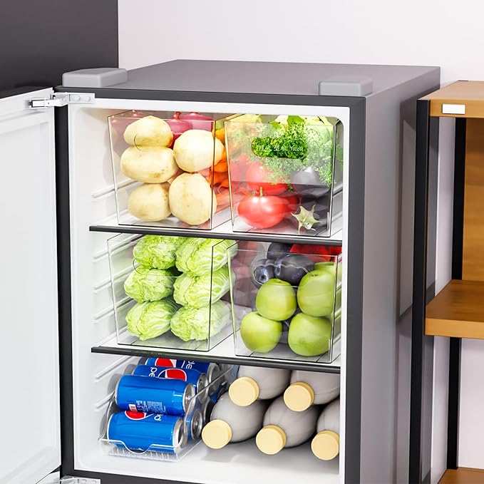 6 Pack Plastic Clear Bins for Organizing- With Handle -11″ Large Pantry Organizer Bins for Shelves Snack,Food or Cleaning Supplies,Fridge Organizers and Storage,Acrylic Kitchen Storage Containers