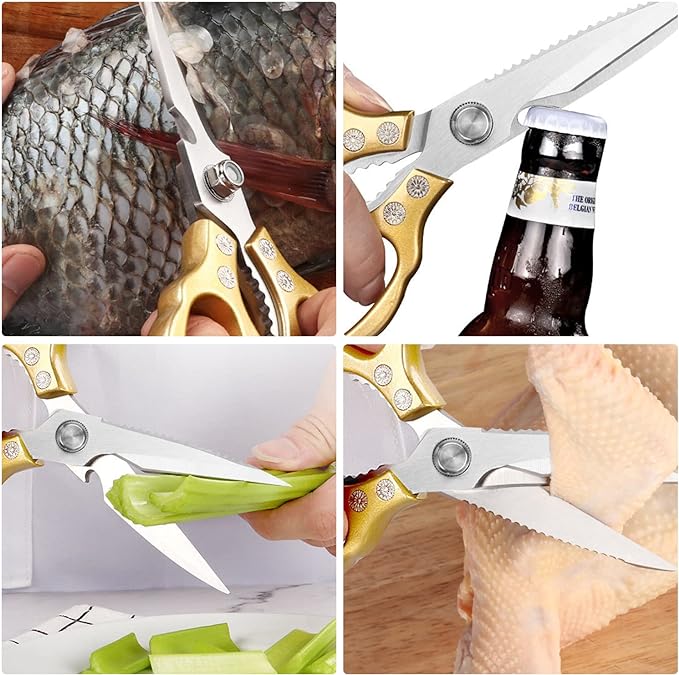 Kitchen Scissors, Heavy Duty Sharp Kitchen Shears Dishwasher Safe,Gold Kitchen Accessories Cooking Shears for Kitchen Meat Chicken Fish Poultry Herb Bread (Gold)
