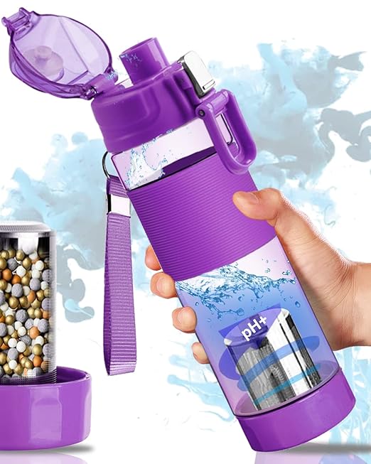Alkaline Water Bottle 22oz Minerals Filtered Water Bottle Reduce ORP Ph Water Filter Bottle Alkaline 9.5, Portable Alkaline Water Filter Bottle for Sports,Camping