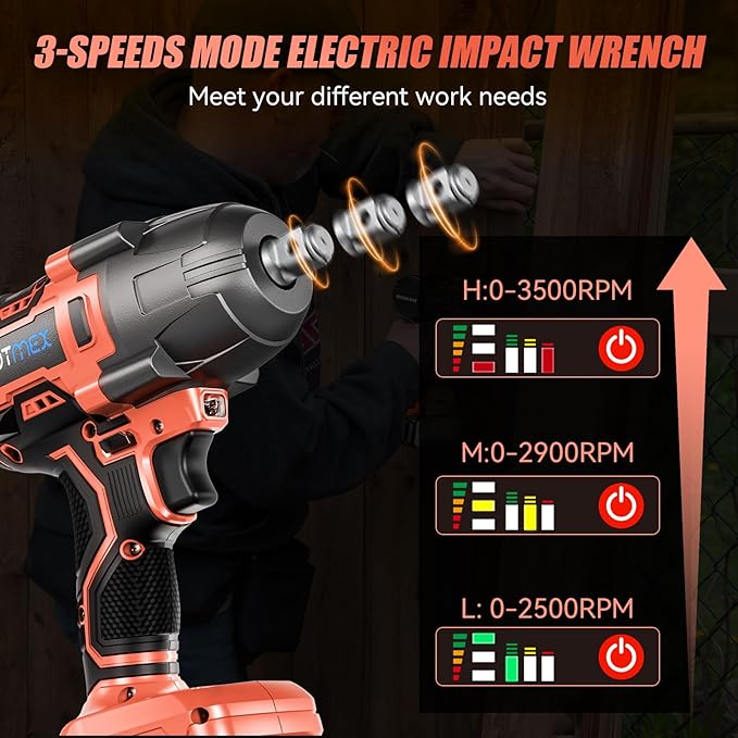 900Ft-lbs (1200N.m) Impact Wrench, 1/2" Cordless Impact Driver, 21V High Torque Power Impact Gun - 2x4.0Ah Batteries, Variable Speeds Brushless Impact Motor for Pickup Truck/Family Car (Orange Red)