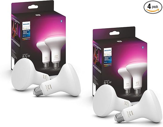 Philips Hue Smart 85W BR30 LED Bulb - White and Color Ambiance Color-Changing Light - 4 Pack - 1200LM - E26 - Indoor - Control with Hue App - Works with Alexa, Google Assistant and Apple Homekit.