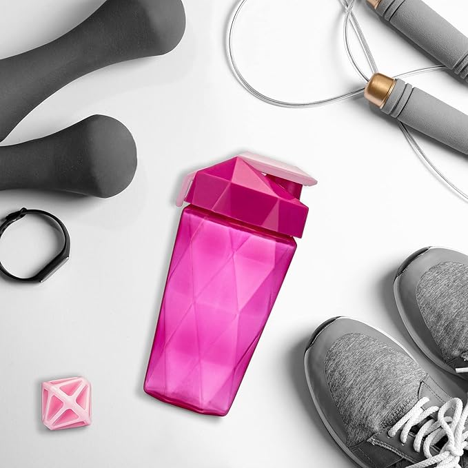Classic 20oz Blender Shaker Bottle | Protein Shaker Bottle with Diamond Agitator | Shaker Cup with Carrying Handle and Dishwasher Safe | Raspberry - 20-Ounces