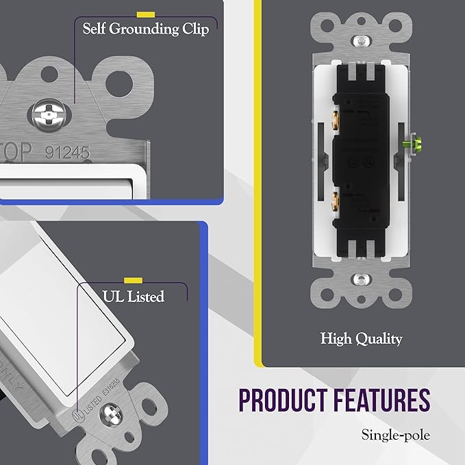 ENERLITES Momentary Contact Decorator Switch for Garbage Disposals, Garage Door Switch, Spring Release Paddle, 120-277VAC 15A, Single-Pole, UL Listed, 91245-W, White