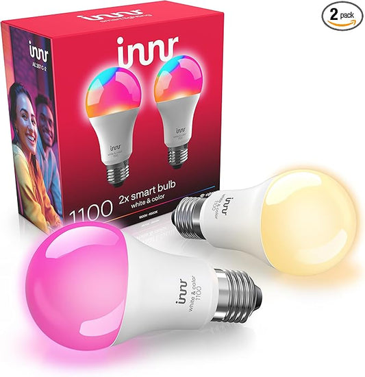 innr Zigbee A19 Smart Bulb, Works with Hue*, Alexa, SmartThings (Hub Required), White & Color, 40% More Brightness, E26 LED Color Changing Light Bulb, Dimmable, 1100 Lumen, 2-Pack
