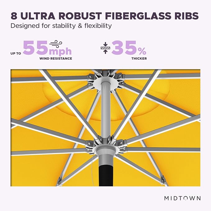 Midtown Umbrellas Push Pop Sunbrella Umbrella 8 Feet Outdoor Umbrella in Sunbrella Yellow Acrylic Fabric - Patio, Backyard, Garden, Picnic Table & Pool - Black Pole