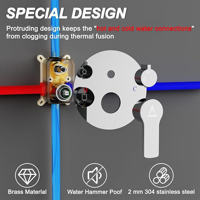 Shower Faucet Set 10IN Brass Rough-In Valve Body Trim Kit Rainfall Included Handle Accessories Complete 2 Functions with Rain Head and Handheld Bathroom Systems (10'', Chrome Polished)