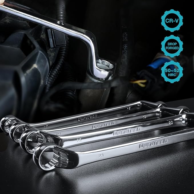 DURATECH Offset Box Wrench Set, Metric, 9-Piece, 6-23mm, 75-Degree, CR-V Steel, Organized in Rolling Pouch