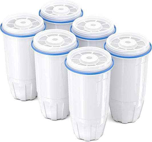 Upgraded Water Filter Replacement Fit for Zero Pitcher and Dispenser ZR-001 ZR-004 ZP-006 ZR-017, Six-Stage Filter System, Effectively Reducing Lead, Chromium, PFOA, and PFOS Contaminants, 6 Packs
