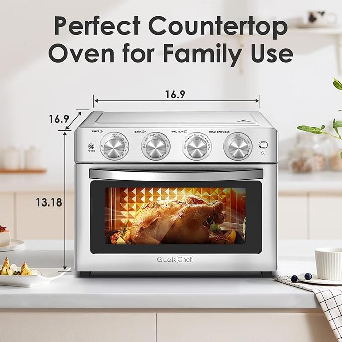 Geek Chef 25 QT Extra Large Air Fryer, Convection Toaster Oven with 6 Slice Toast, Bake, Roast, Pizza, Stainless Steel