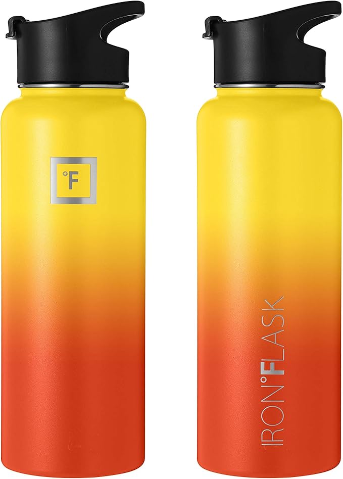IRON °FLASK Sports Water Bottle - 18 Oz 3 Lids (Wide Spout Lid), Leak Proof - Stainless Steel Gym & Sports Bottles for Men, Women & Kids - Double Walled, Insulated Thermos, Mothers Day Gifts for Mom