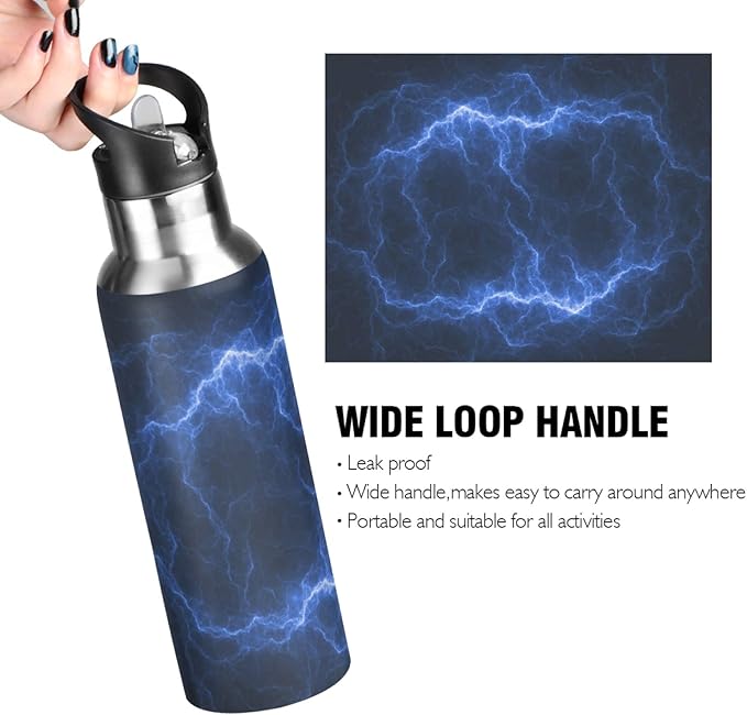 Qilmy Black and White Leopard Water Bottle Vacuum Insulated Stainless Steel Water Bottles with Straw Lid Leakproof Wide Mouth Water Flask for Fitness Outdoor Sports, 20 oz