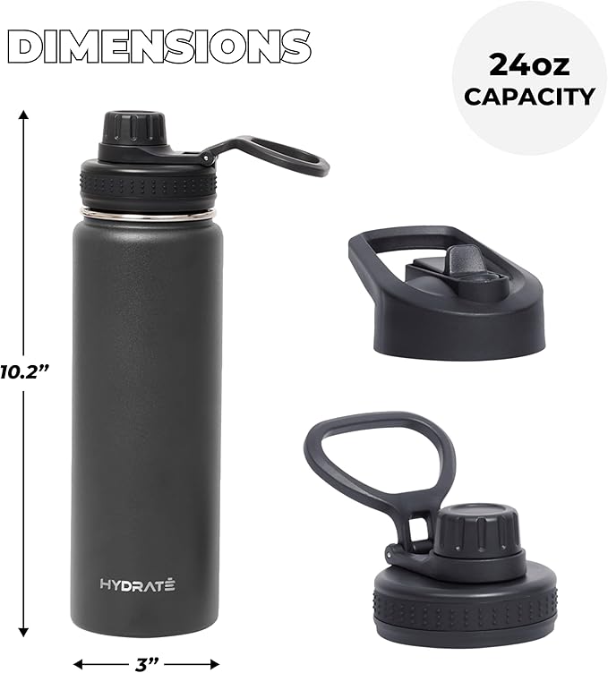 HYDRATE Insulated Stainless Steel Water Bottle - Large Reusable Flask with Leak-Proof Design and Convenient Handle - Double Vacuum Insulation for School, Work, or Adventure