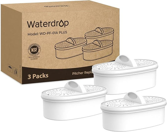 Waterdrop WD-PF-01A Plus Replacement Filters for All Waterdrop Pitcher Filtration System, Reduces PFAS, PFOA/PFOS, Chlorine, Last Up to 3 Months or 200 Gallons (Pack of 3)