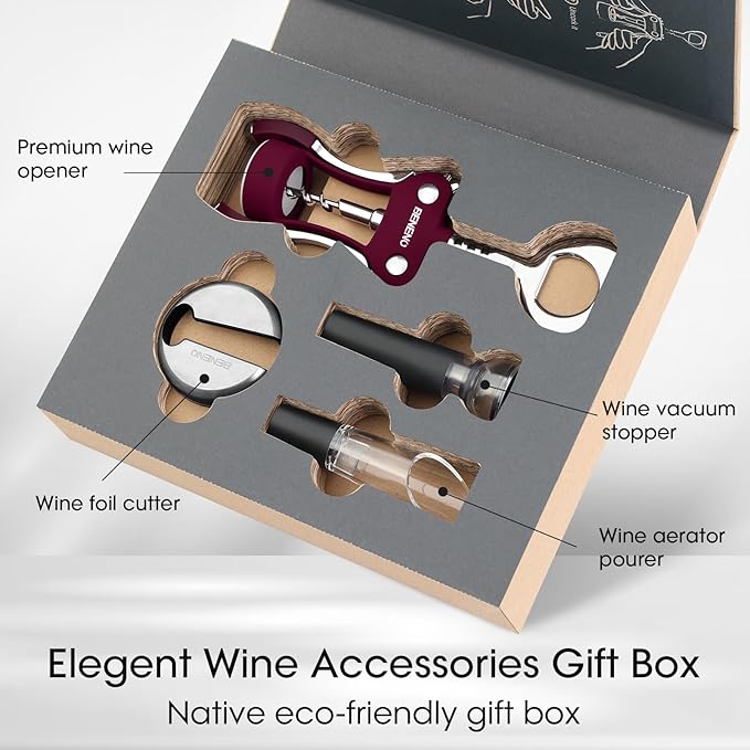 Wine Opener Gift Set Premium Wing Corkscrew Wine Bottle Opener with Multifunctional Bottles Opener, Wine Foil Cutter, Wine Vacuum Stopper, Wine Aerator Pourer Upgrade for Wine Lovers Man Woman