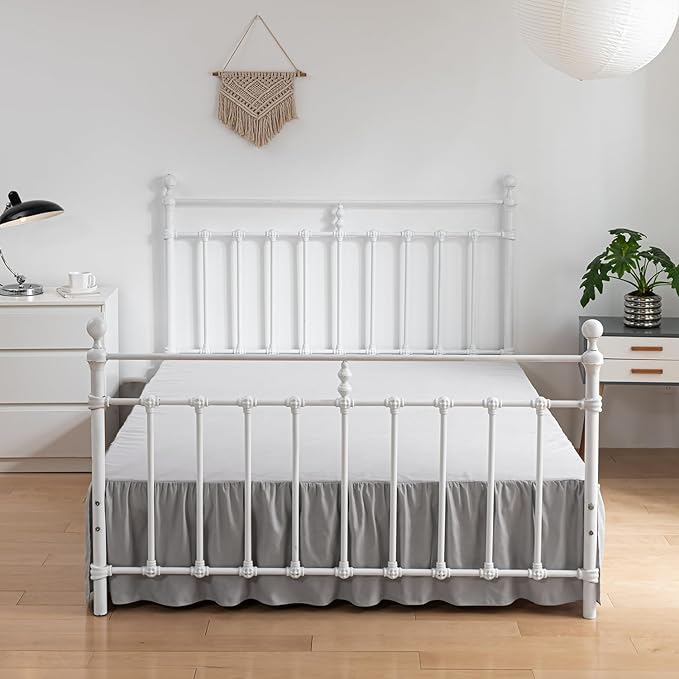 Bed Skirt Twin Size Ruffled Bed Skirt with Split Corners, 12 Inch Drop Dust Ruffle Bed Skirt with Platform, Light Gray